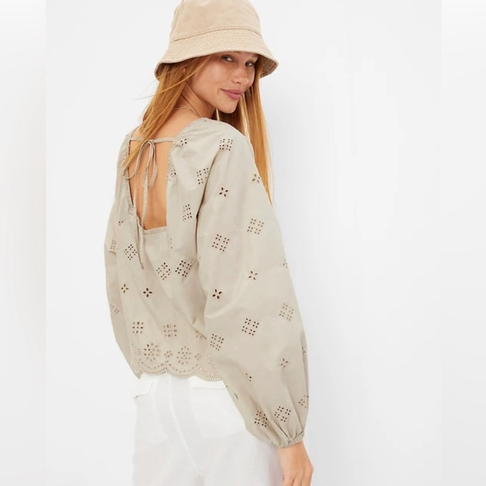 Gap NWT ecru square neck cotton balloon sleeve eyelet top XXL
